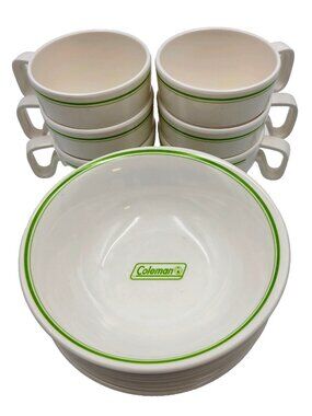 Coleman Melamine Dish Ware Stackable Cups Mugs Bowls Camping Set Of 12 Read